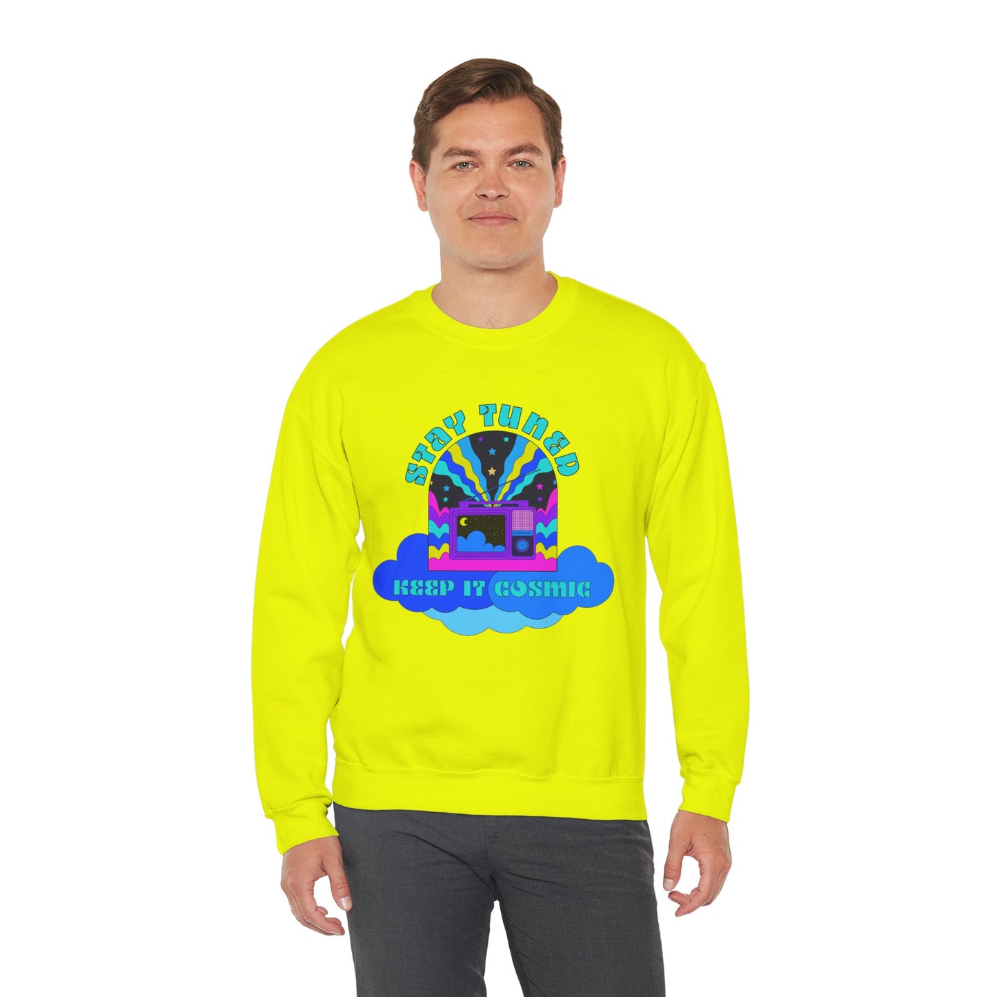Stay Tuned Cosmic Retro Sweatshirt - Dayglow Celestial Crewneck
