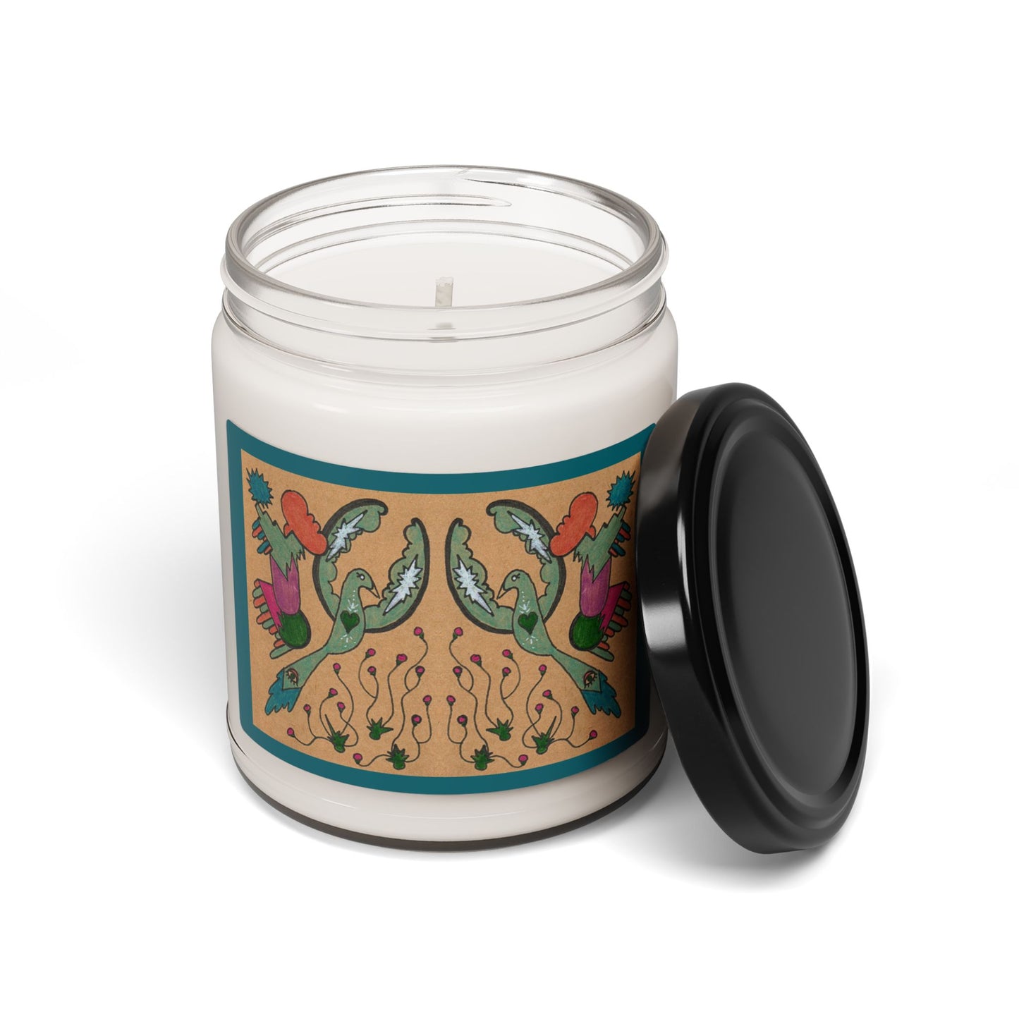 Colorful Cosmic Twin Bird Illustration Ritual Candle