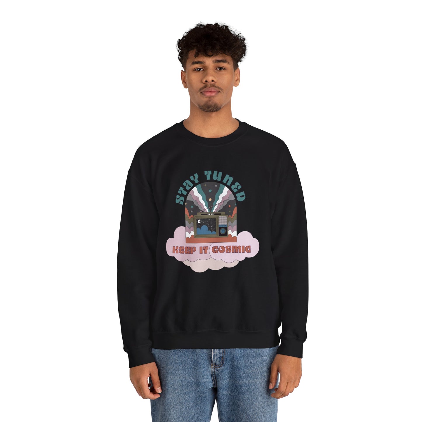 Stay Tuned Cosmic Retro Sweatshirt - Earthglow Celestial Crewneck