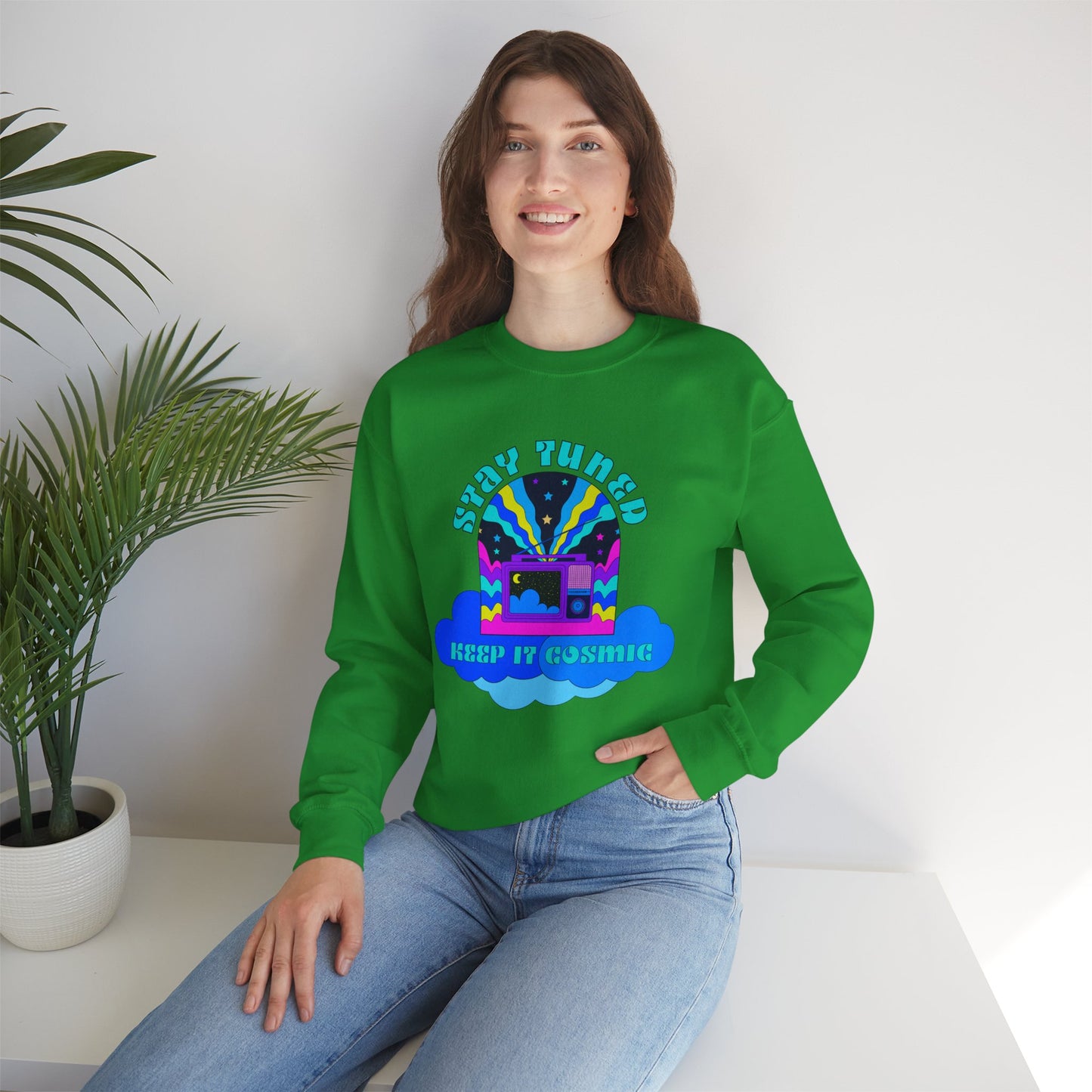 Stay Tuned Cosmic Retro Sweatshirt - Dayglow Celestial Crewneck
