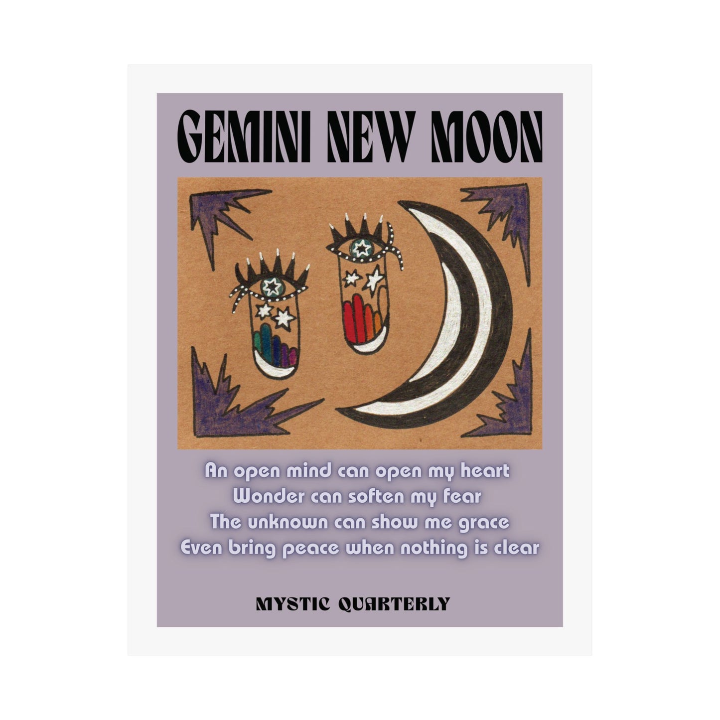 Gemini New Moon | Eyes of the Unknown | Psychedelic Moon Art Print (w/ affirmation)