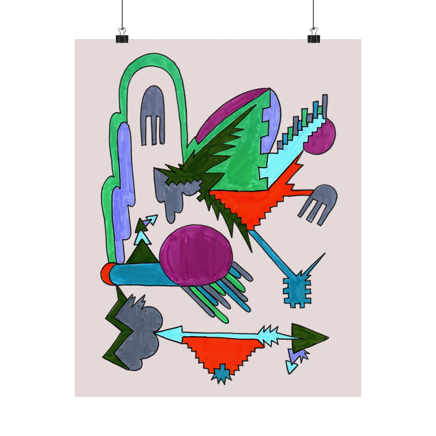 Directional Code | Hand-Drawn Abstract Glyph Art Print
