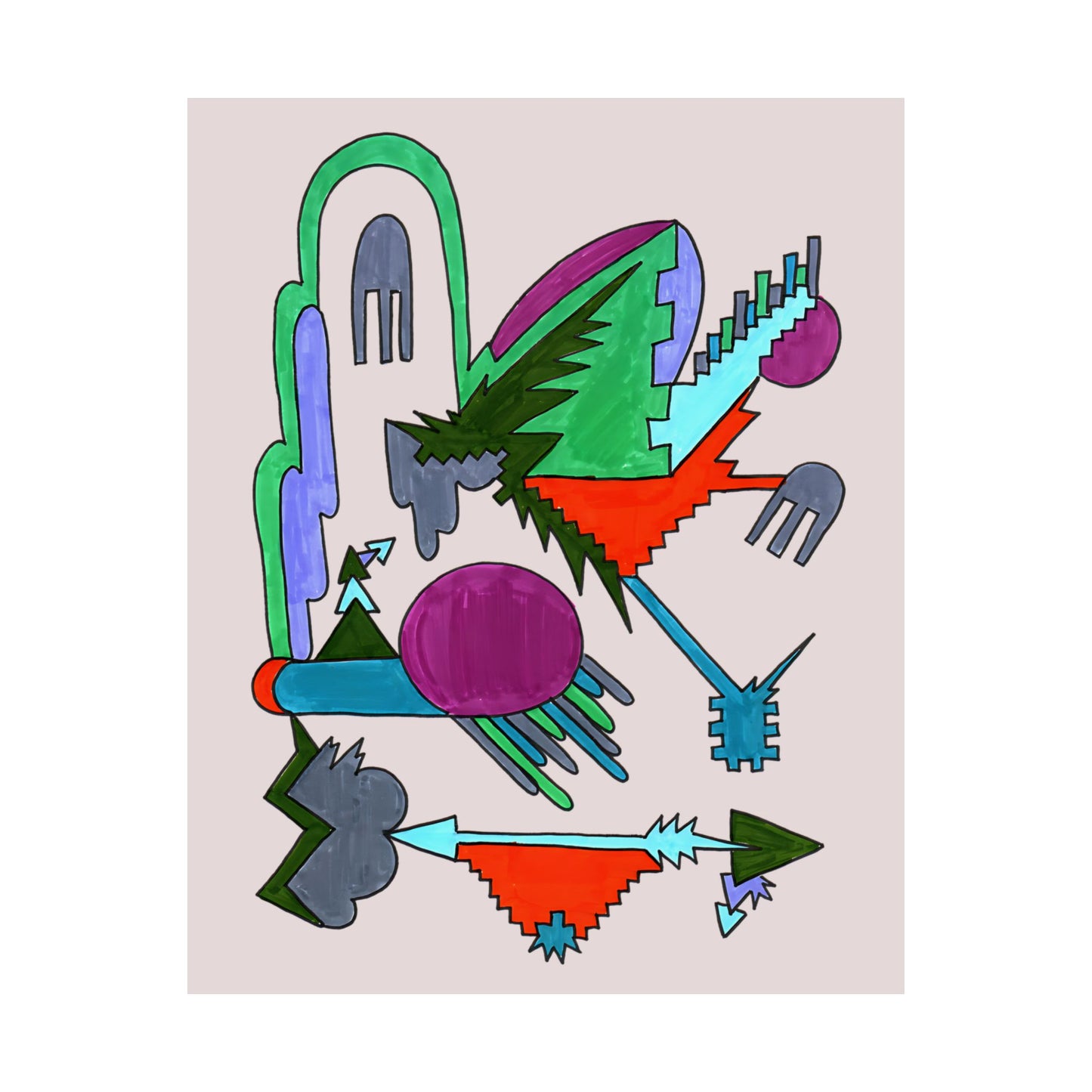 Directional Code | Hand-Drawn Abstract Glyph Art Print