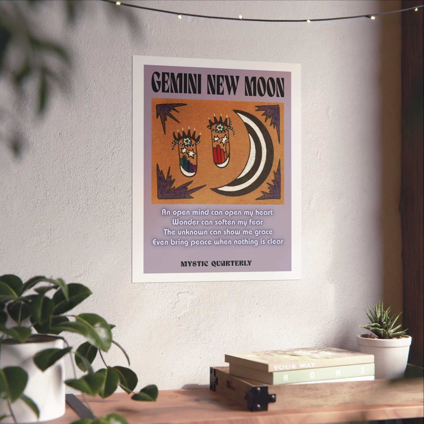 Gemini New Moon | Eyes of the Unknown | Psychedelic Moon Art Print (w/ affirmation)