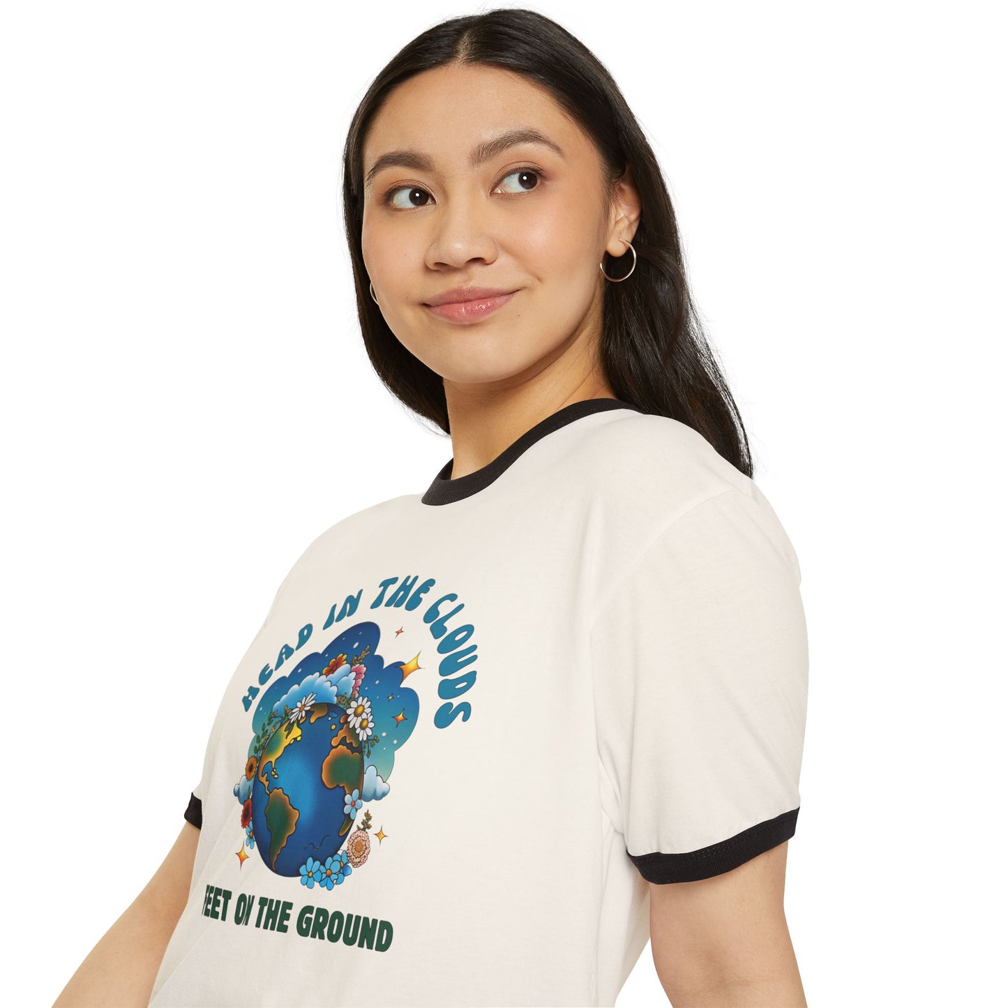 Grounded Dreamer Retro Ringer Tee - 70s Inspired Earth Lover Graphic T-Shirt
