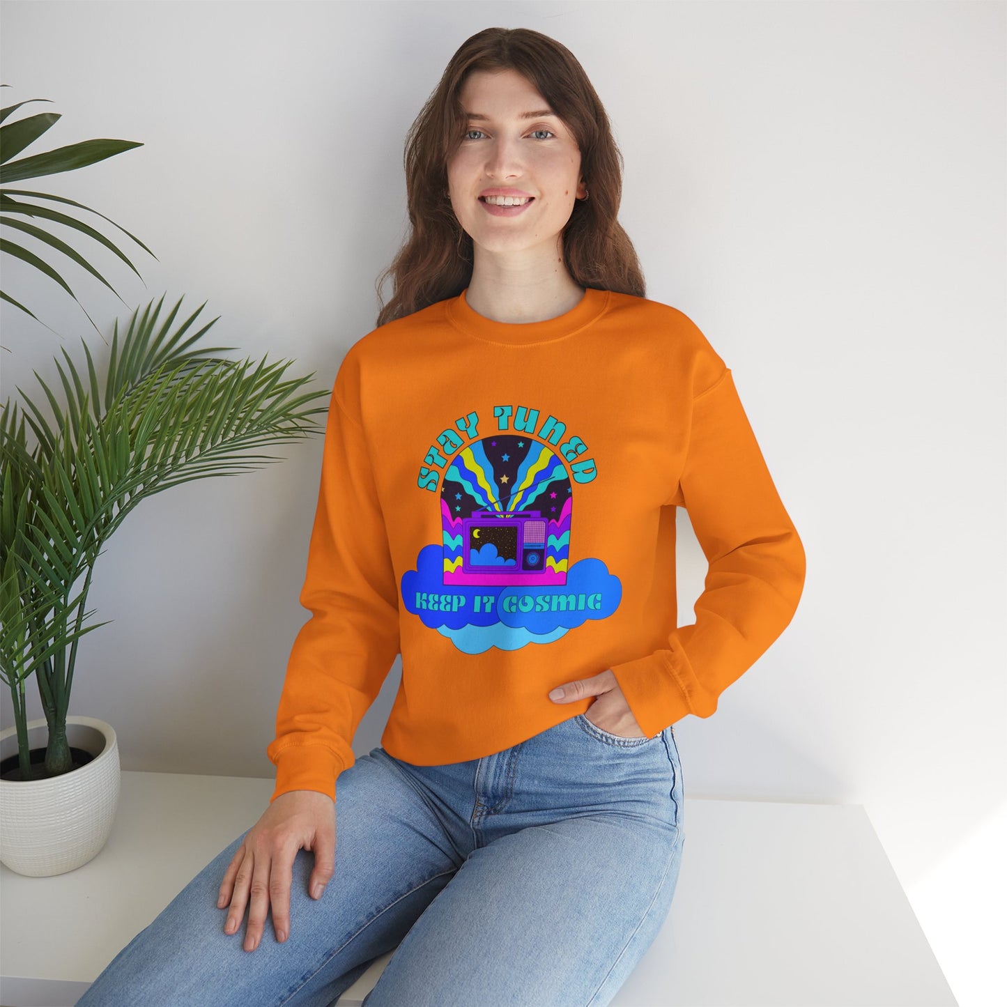 Stay Tuned Cosmic Retro Sweatshirt - Dayglow Celestial Crewneck