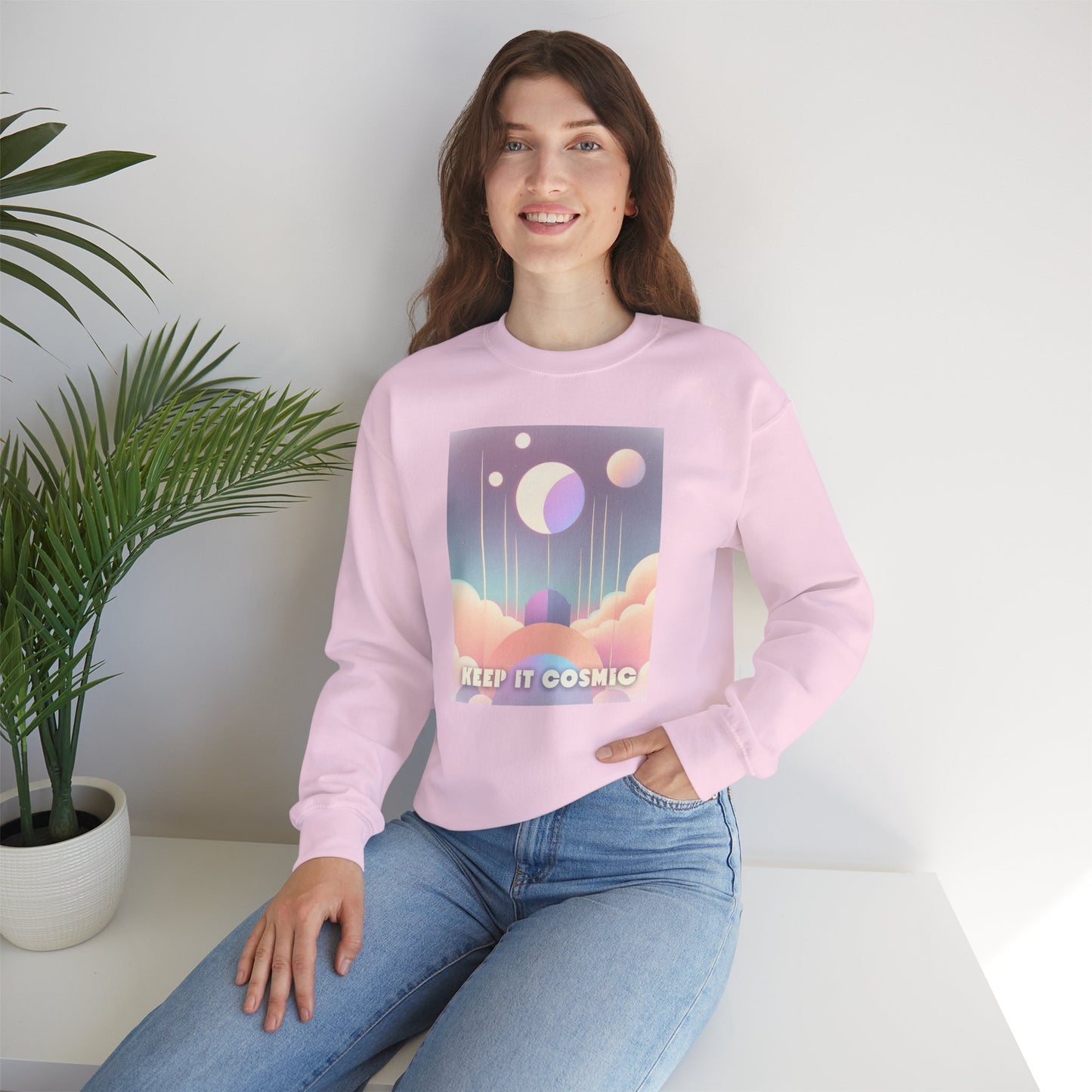 Keep It Cosmic Pastel Sweatshirt – Retro Celestial Aesthetic Crewneck