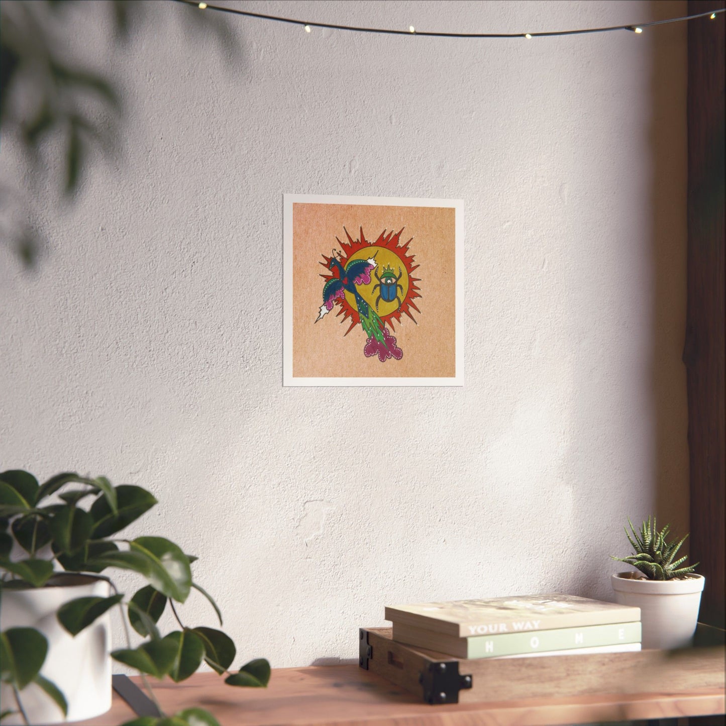 Integrate to Radiate – Symbolic Sun Scarab and Peacock Cosmic Art Print