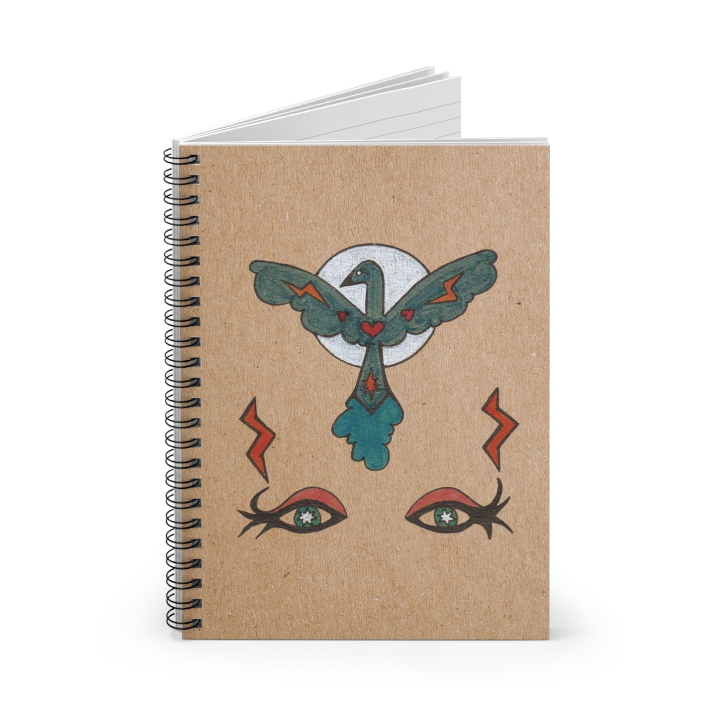 Feel to See Journal – Esoteric Eyes Bird and Moon Spiral Notebook (6" x 8")
