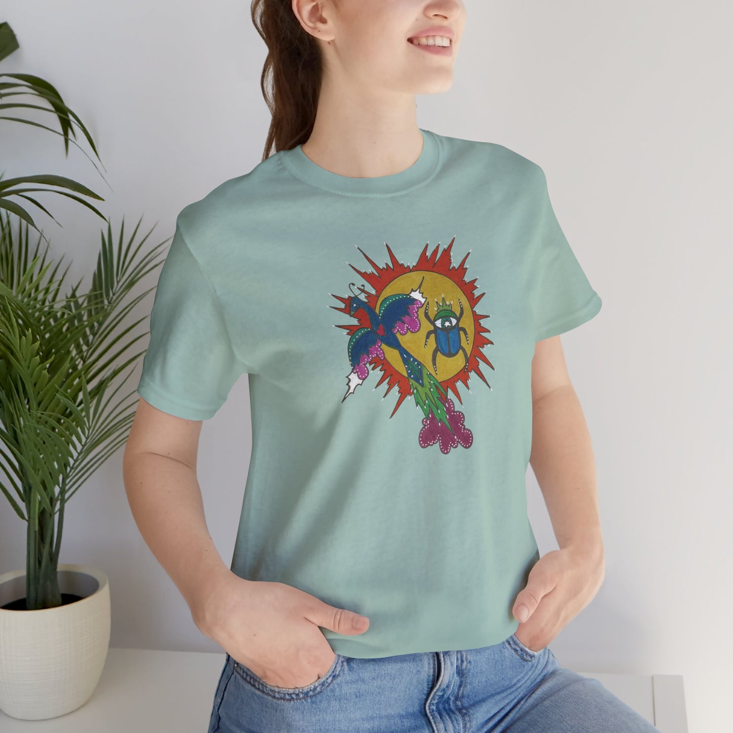 Integrate to Radiate Tee | Symbolic Solar Scarab Comic Art Shirt (Unisex)