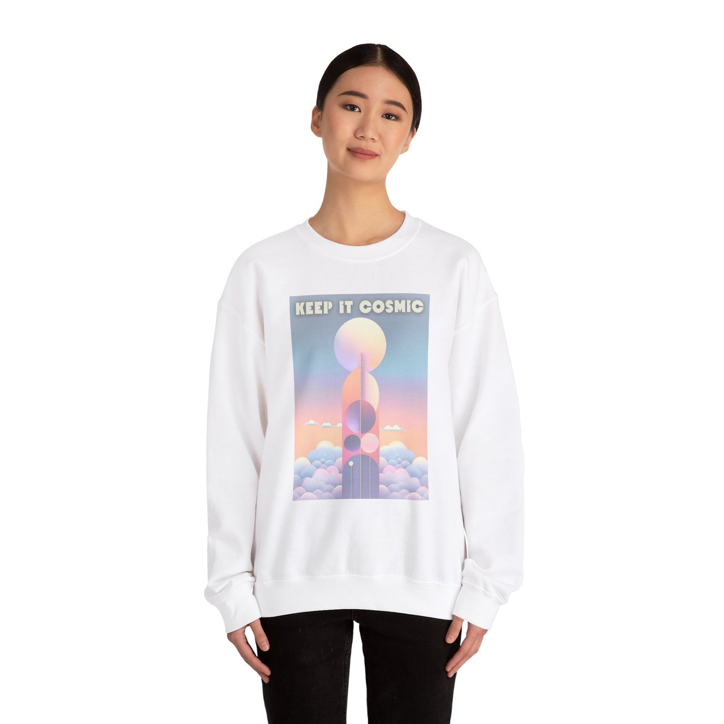 Keep It Cosmic Pastel Sweatshirt – Retro Celestial Aesthetic Crewneck