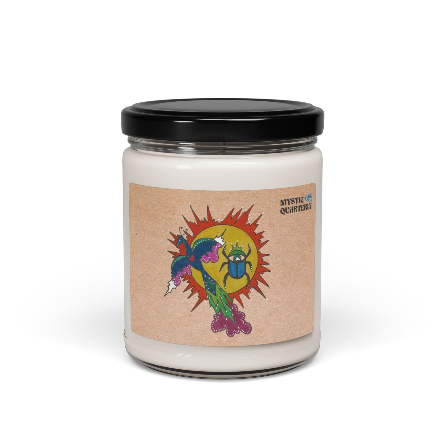 Integrate to Radiate Cosmic Candle | Symbolic Solar Scarab and Peacock Ritual Candle