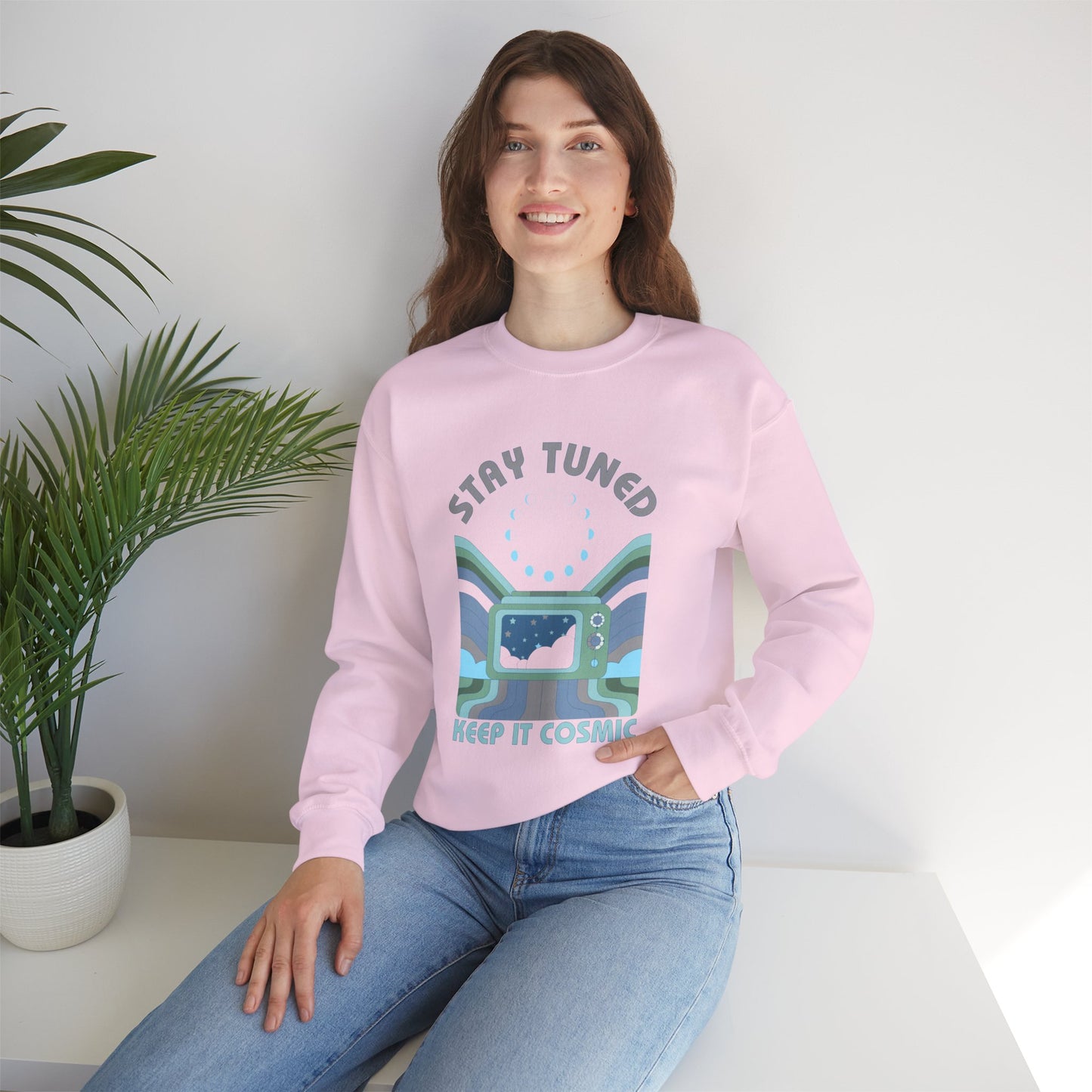 Stay Tuned Moon Phase Retro Sweatshirt - Earthglow Celestial Crewneck