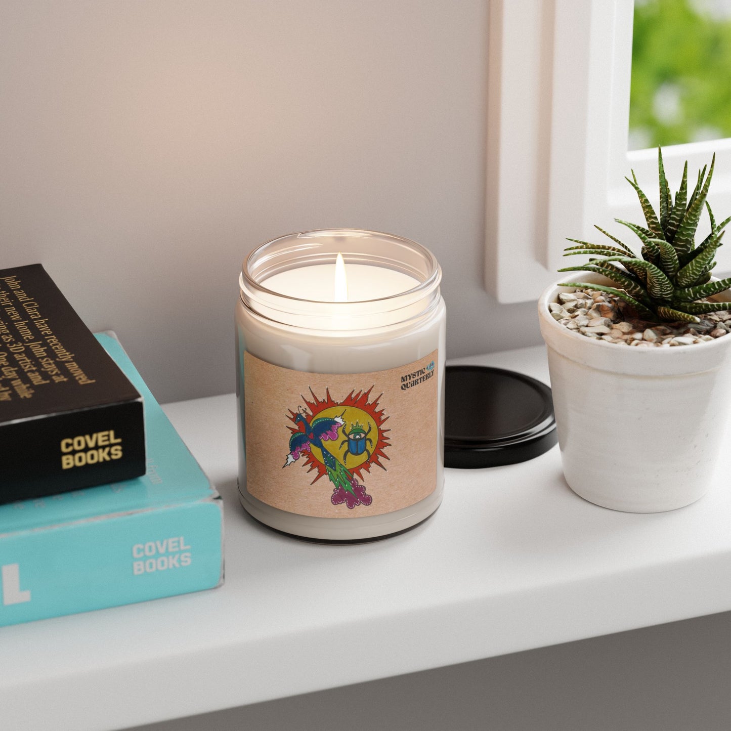 Integrate to Radiate Cosmic Candle | Symbolic Solar Scarab and Peacock Ritual Candle