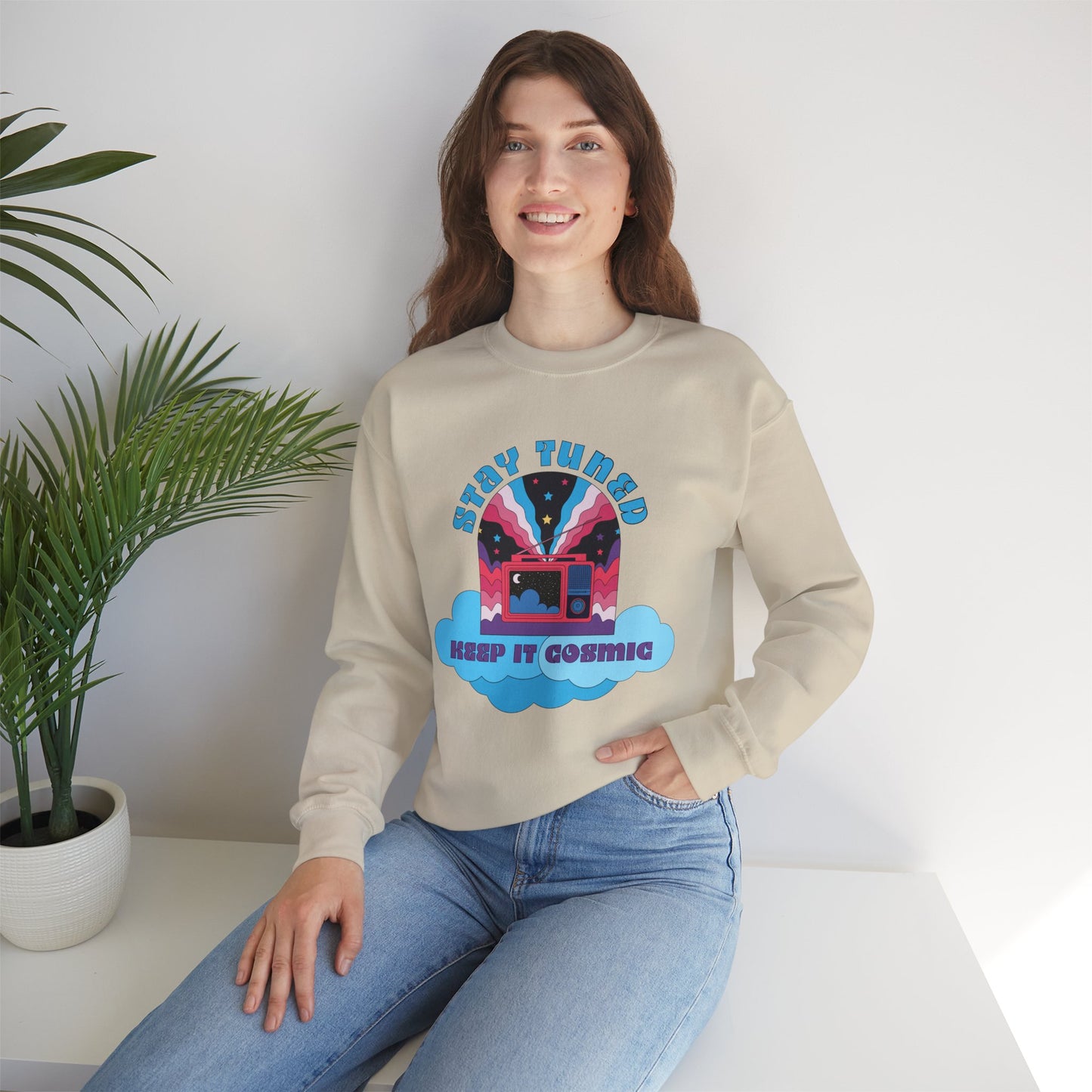 Stay Tuned Cosmic Retro Sweatshirt - Dreamglow Celestial Crewneck