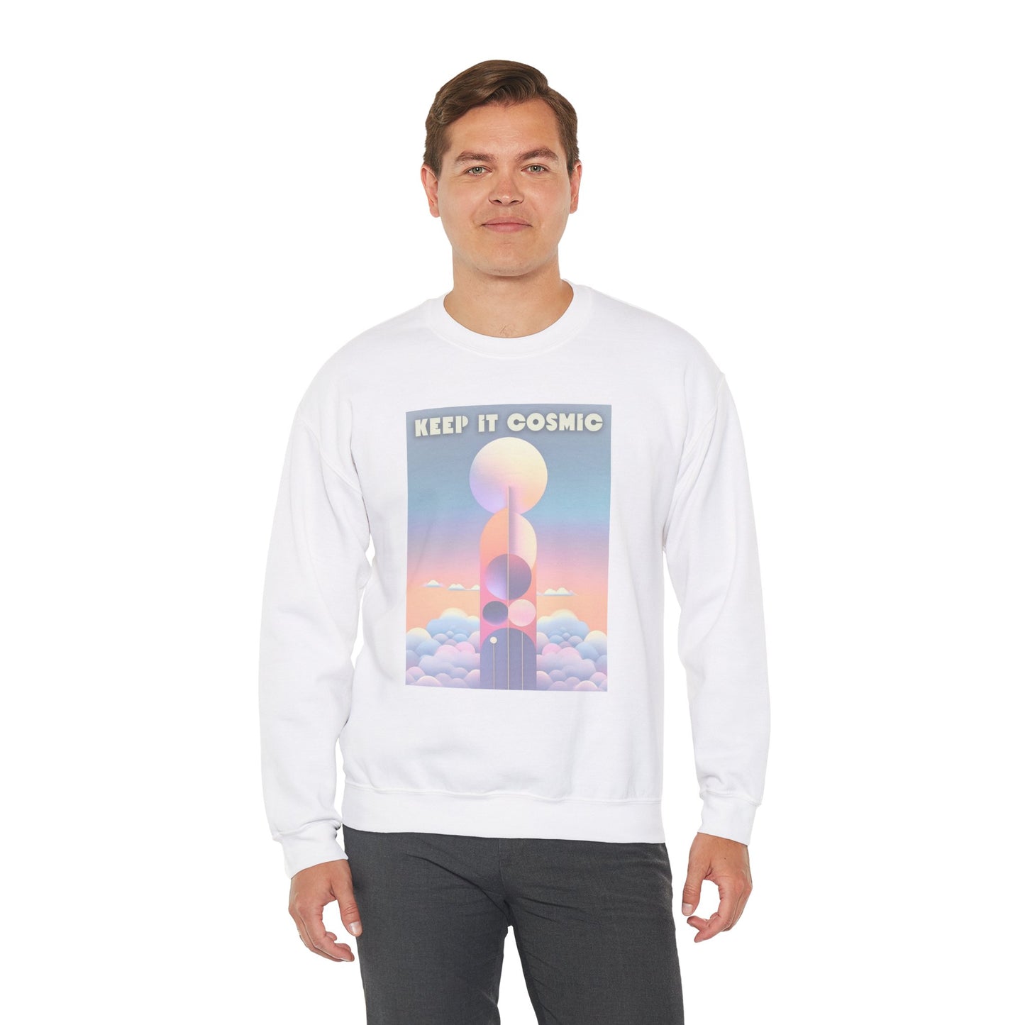 Keep It Cosmic Pastel Sweatshirt – Retro Celestial Aesthetic Crewneck
