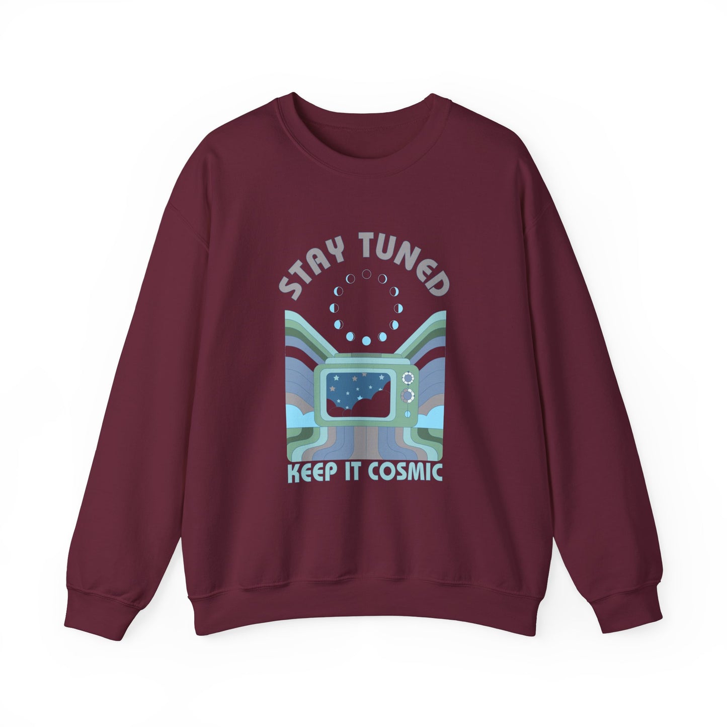 Stay Tuned Moon Phase Retro Sweatshirt - Earthglow Celestial Crewneck