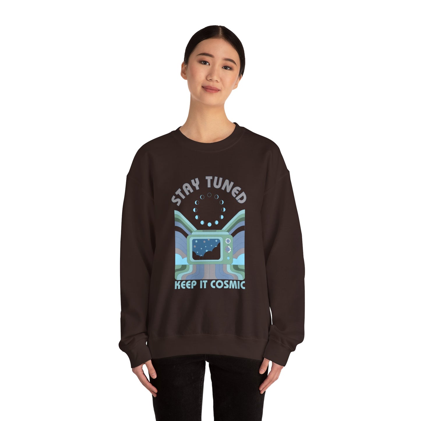 Stay Tuned Moon Phase Retro Sweatshirt - Earthglow Celestial Crewneck