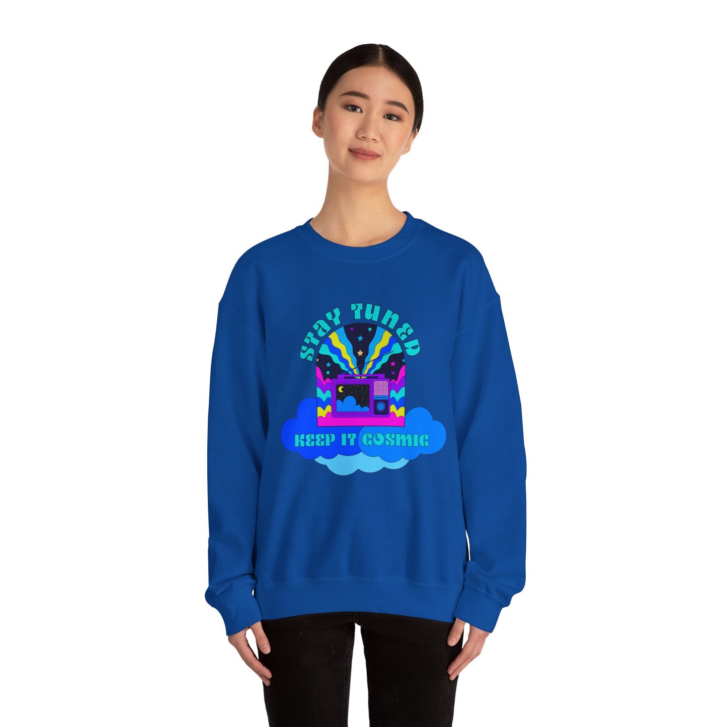 Stay Tuned Cosmic Retro Sweatshirt - Dayglow Celestial Crewneck