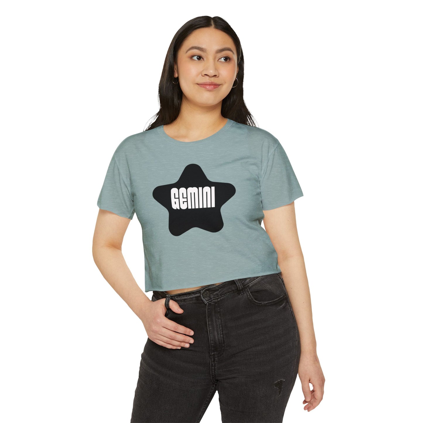 Gemini Black Star Crop Top – Retro Zodiac Tee