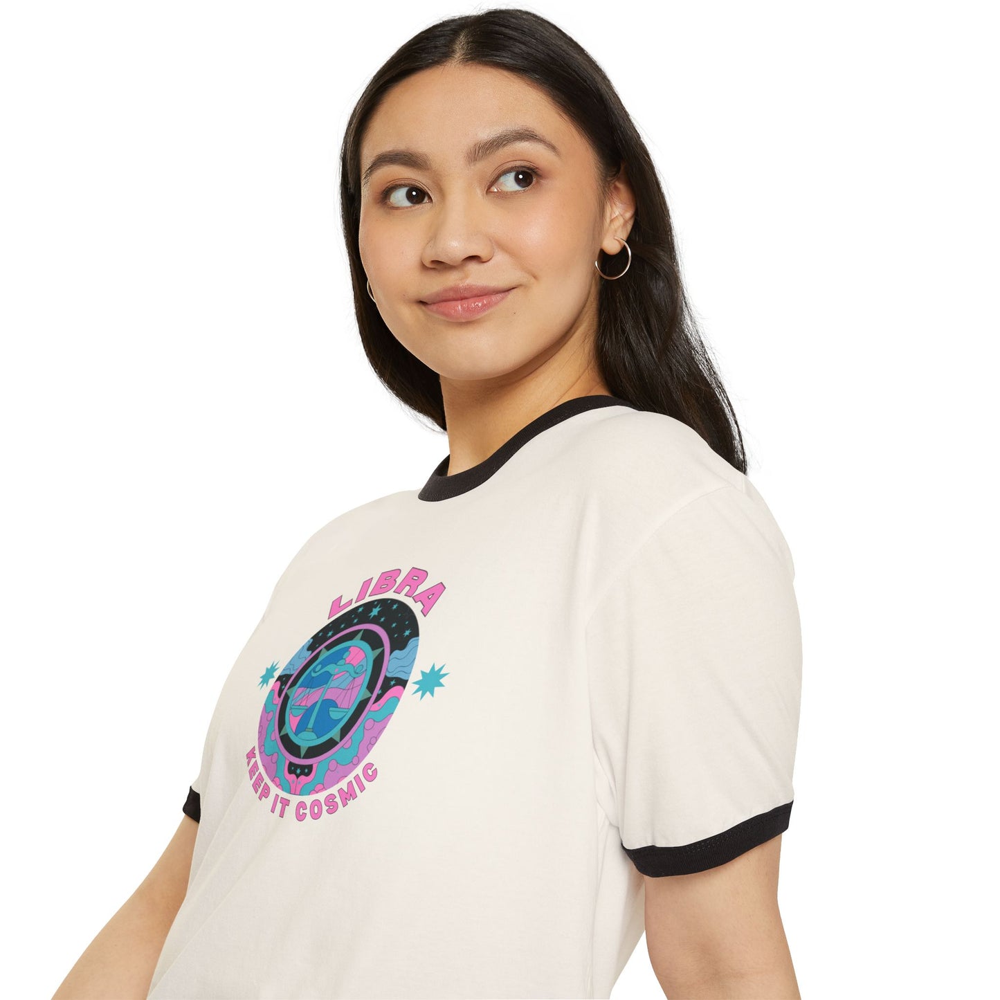 Keep it Cosmic Retro Ringer Tee — Libra Zodiac | Model 3
