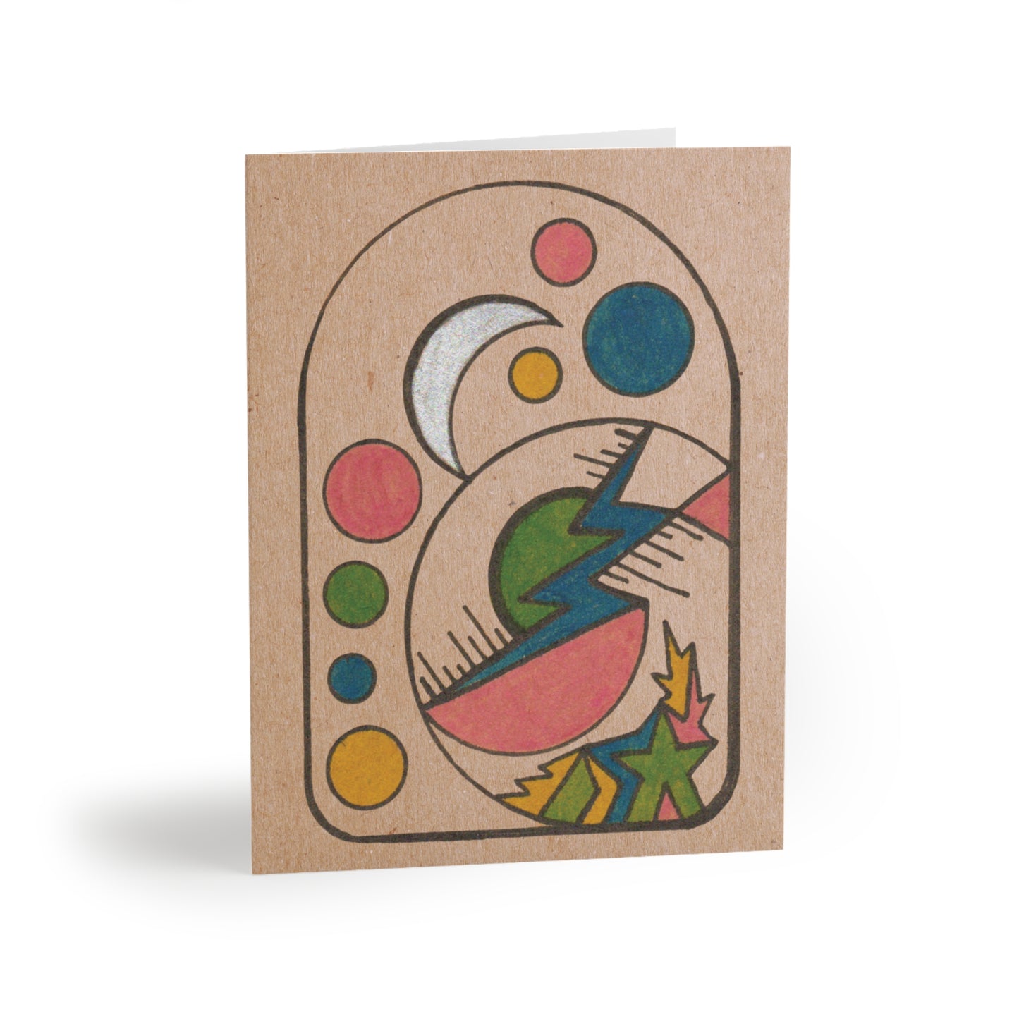 Crescent Moon & Cosmic Orbs Greeting Card Set of 8