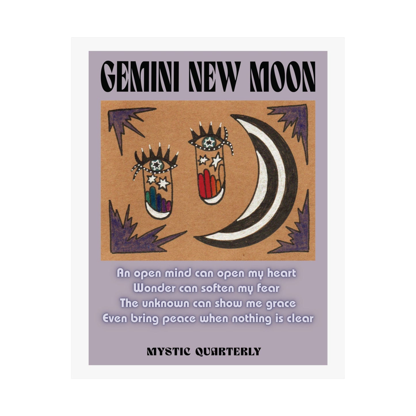 Gemini New Moon | Eyes of the Unknown | Psychedelic Moon Art Print (w/ affirmation)