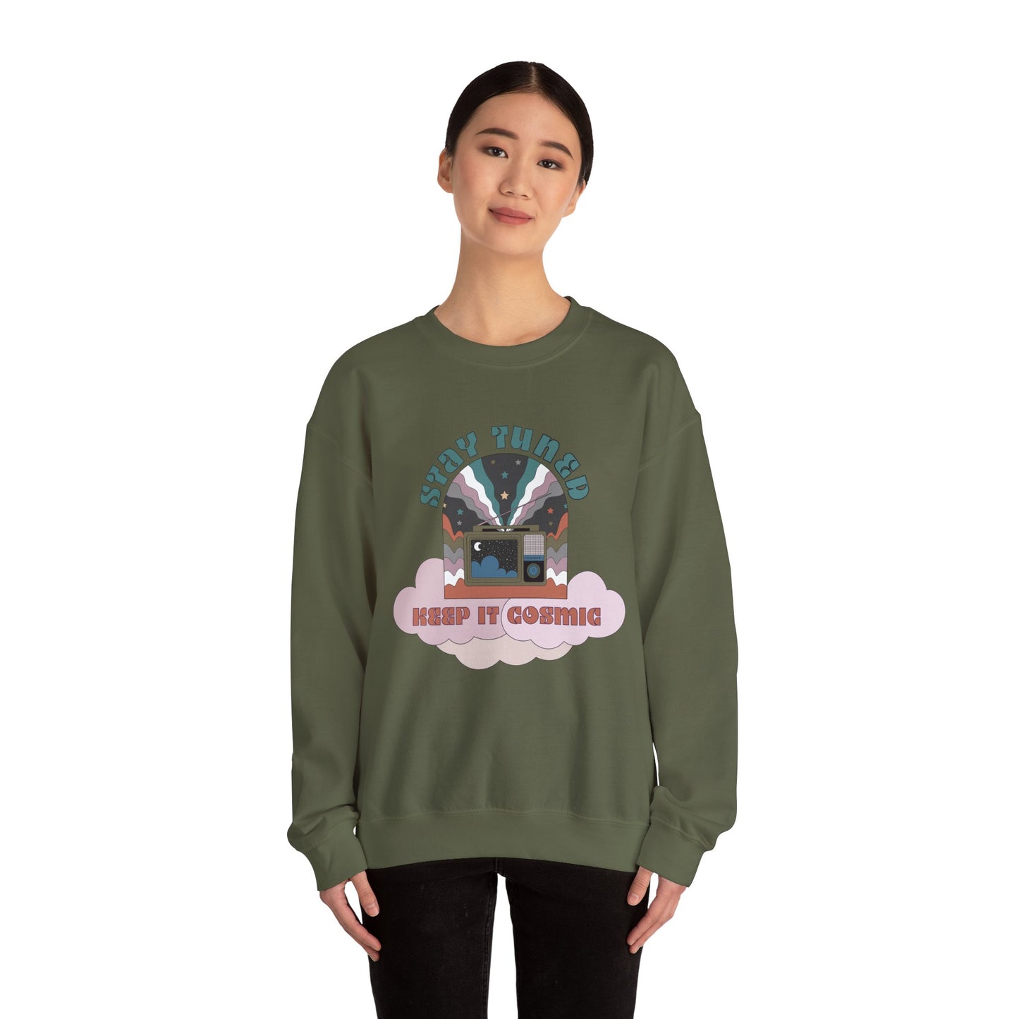 Stay Tuned Cosmic Retro Sweatshirt - Earthglow Celestial Crewneck