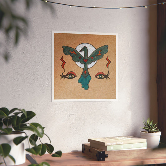 Feel to See – Symbolic Eyes Bird and Moon Cosmic Art Print