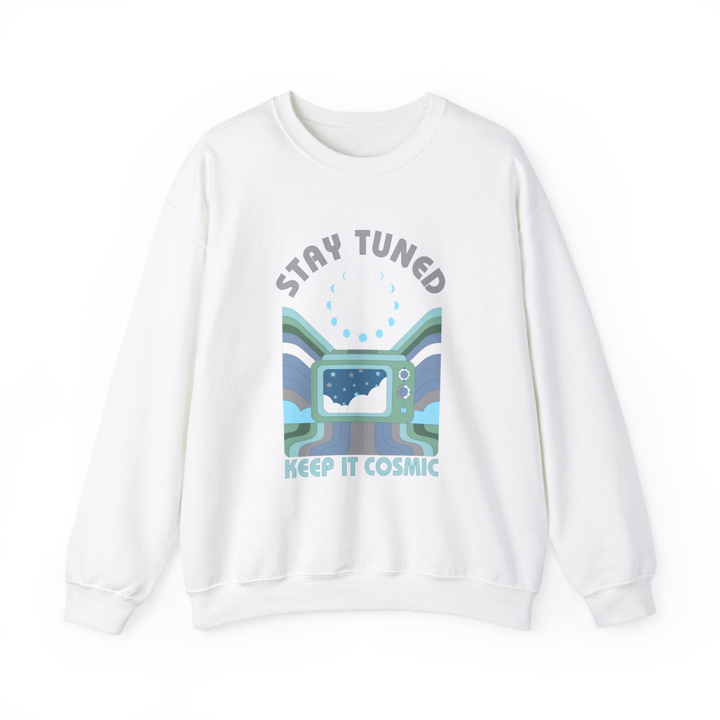 Stay Tuned Moon Phase Retro Sweatshirt - Earthglow Celestial Crewneck