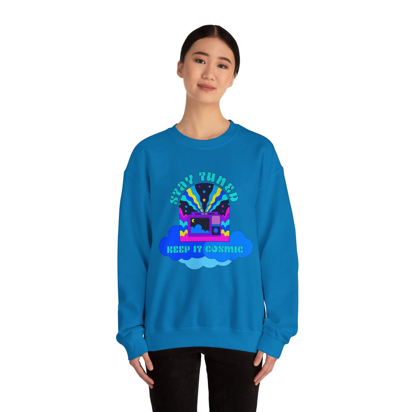 Stay Tuned Cosmic Retro Sweatshirt - Dayglow Celestial Crewneck