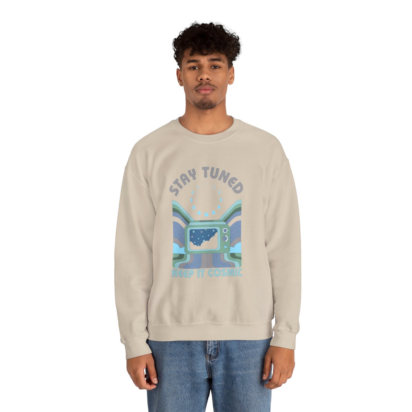 Stay Tuned Moon Phase Retro Sweatshirt - Earthglow Celestial Crewneck