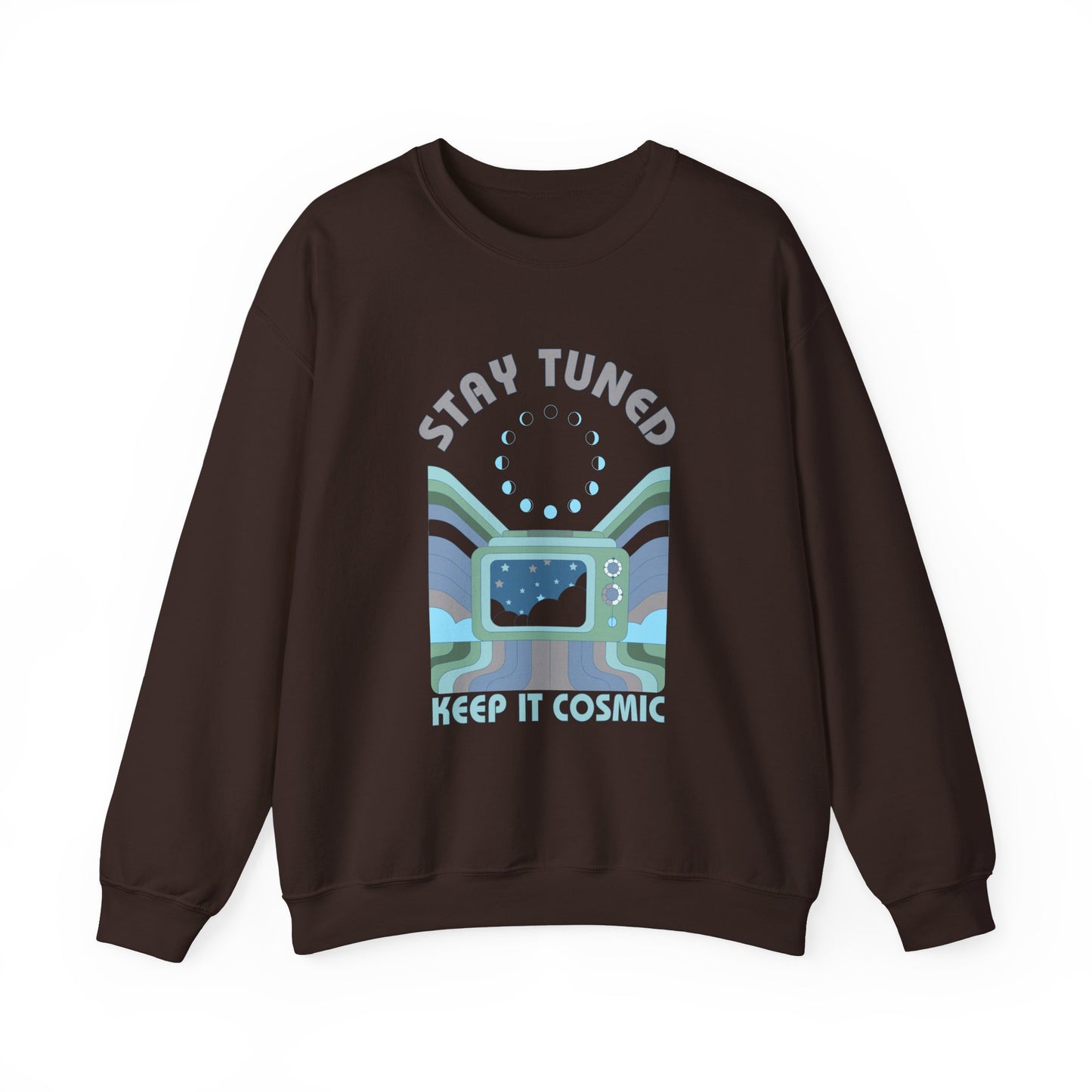 Stay Tuned Moon Phase Retro Sweatshirt - Earthglow Celestial Crewneck