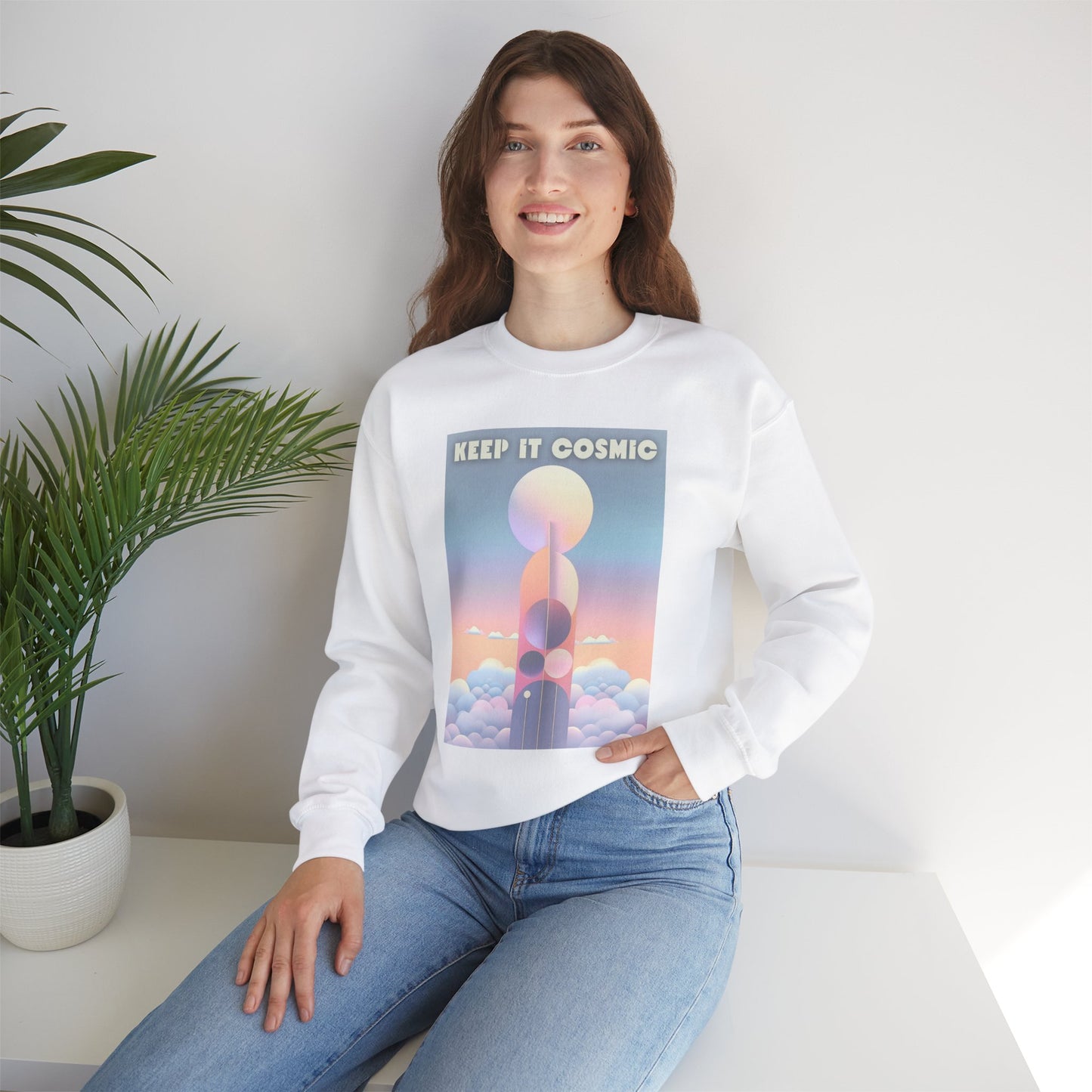 Keep It Cosmic Pastel Sweatshirt – Retro Celestial Aesthetic Crewneck