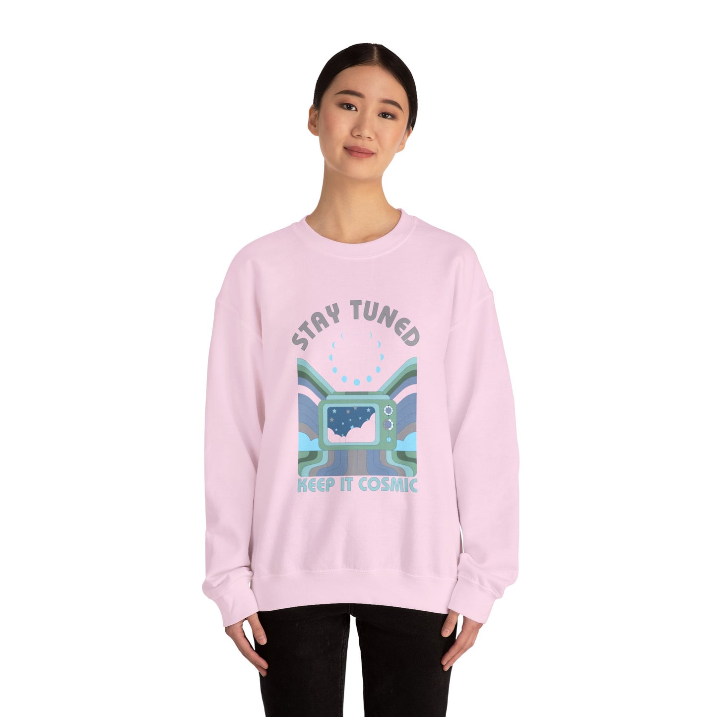 Stay Tuned Moon Phase Retro Sweatshirt - Earthglow Celestial Crewneck