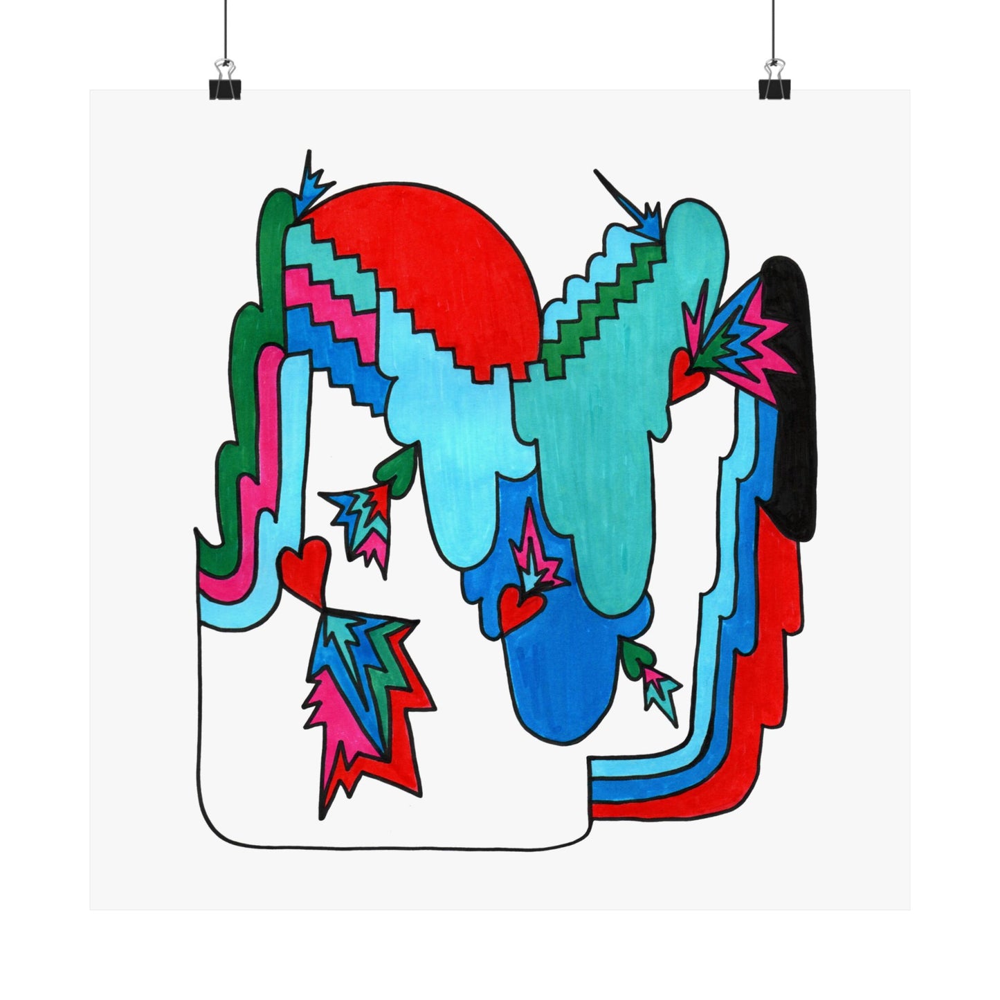 Open Heart Circuit Colorful Abstract Geometric Art Print