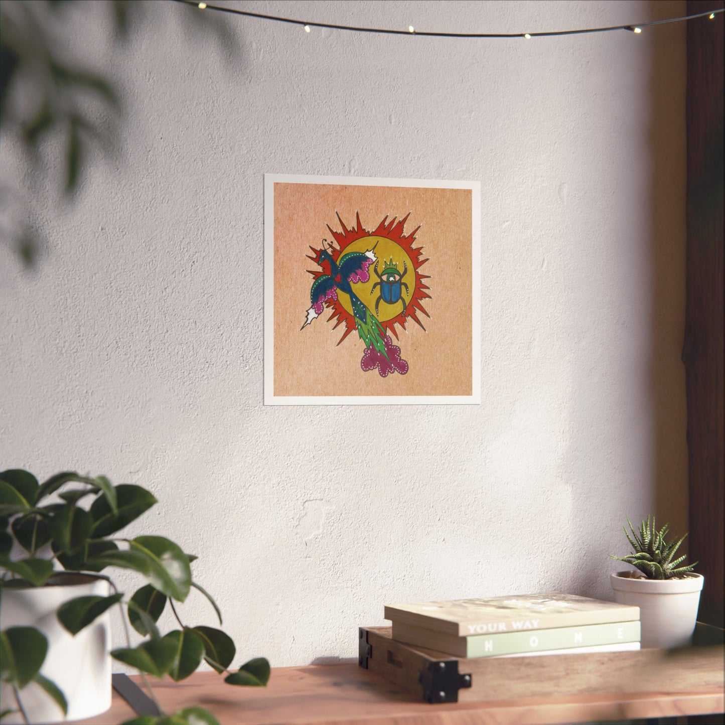 Integrate to Radiate – Symbolic Sun Scarab and Peacock Cosmic Art Print