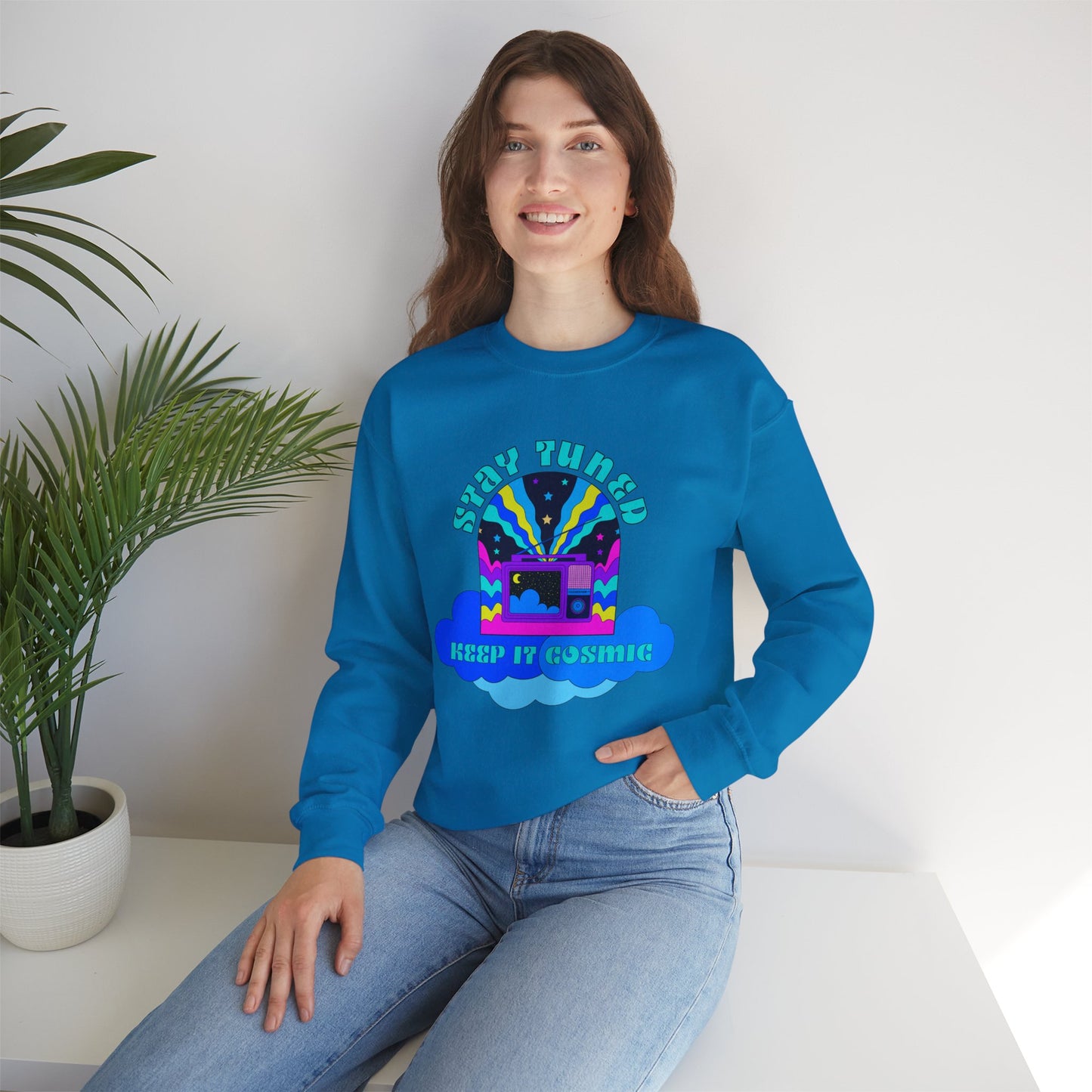 Stay Tuned Cosmic Retro Sweatshirt - Dayglow Celestial Crewneck