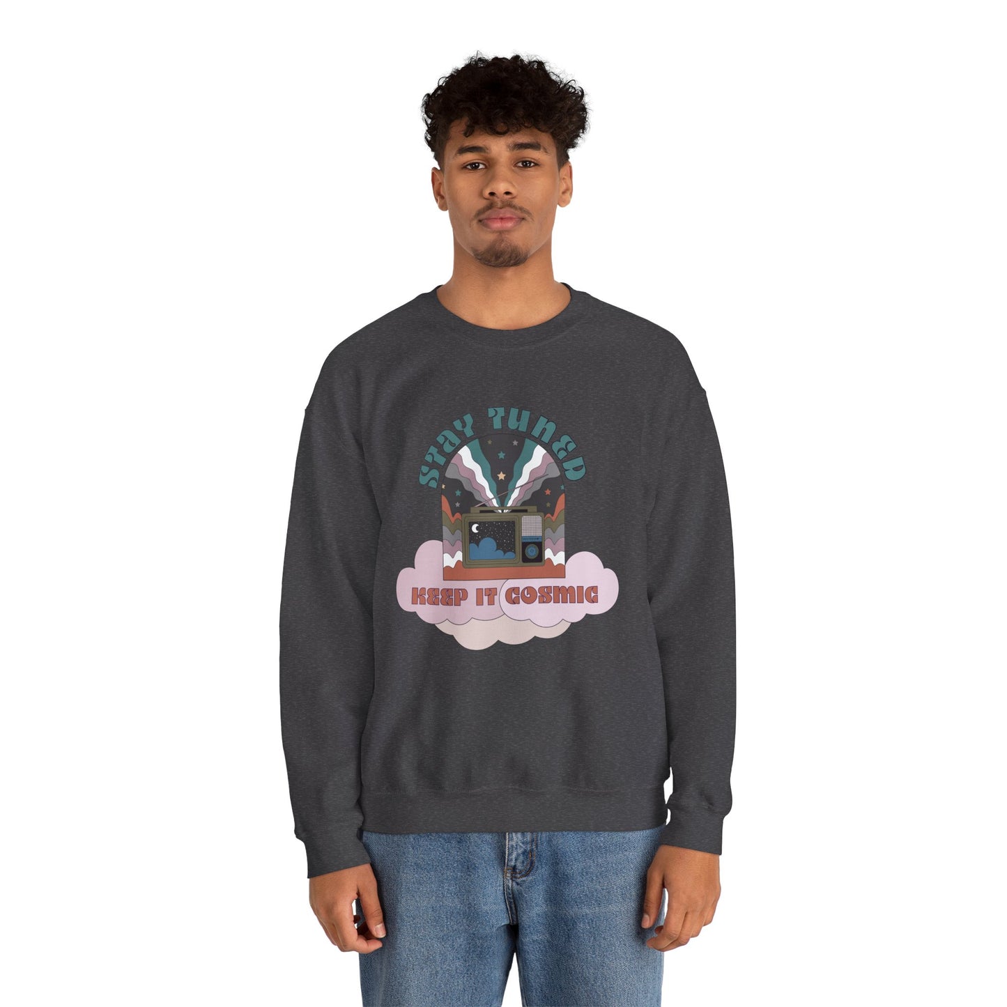 Stay Tuned Cosmic Retro Sweatshirt - Earthglow Celestial Crewneck