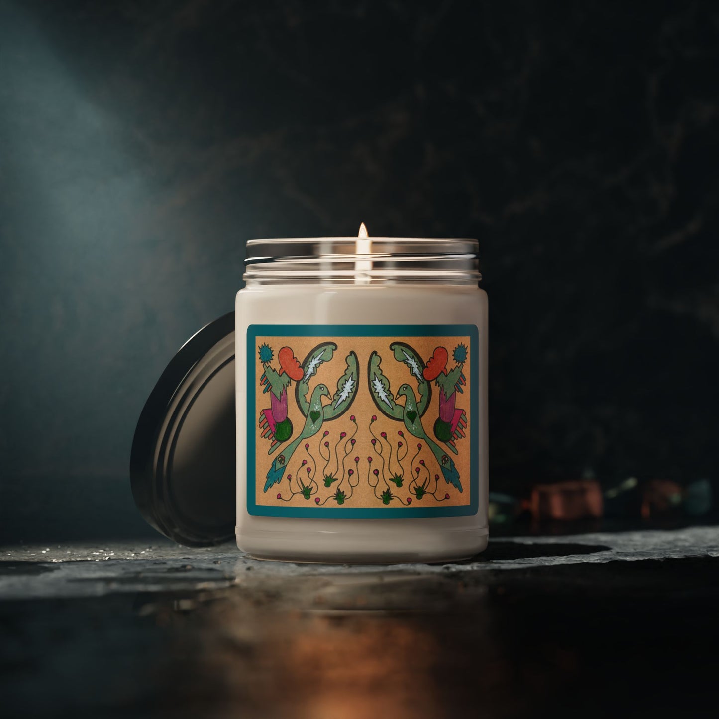 Colorful Cosmic Twin Bird Illustration Ritual Candle