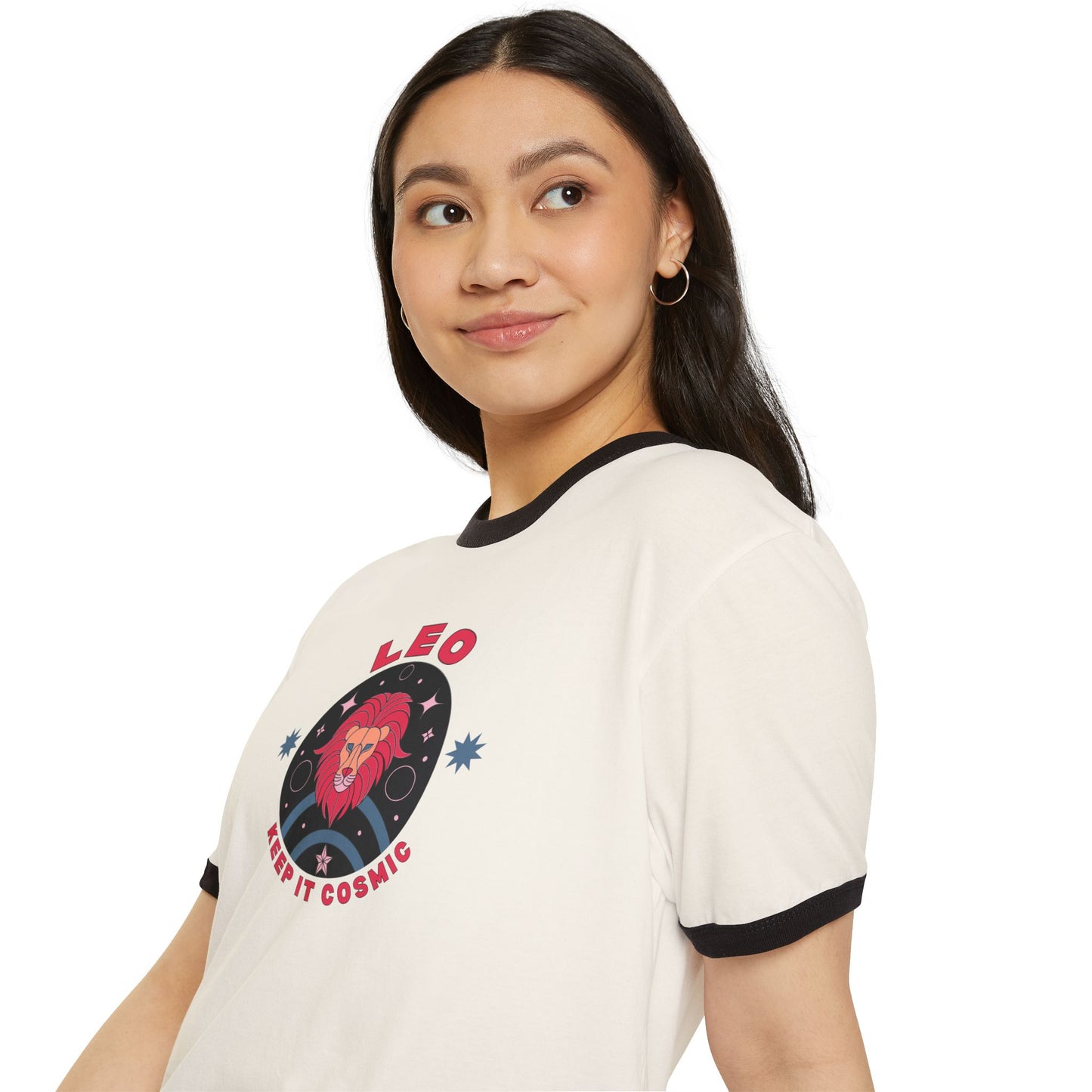 Keep it Cosmic Retro Ringer Tee — Leo Zodiac | Model 4