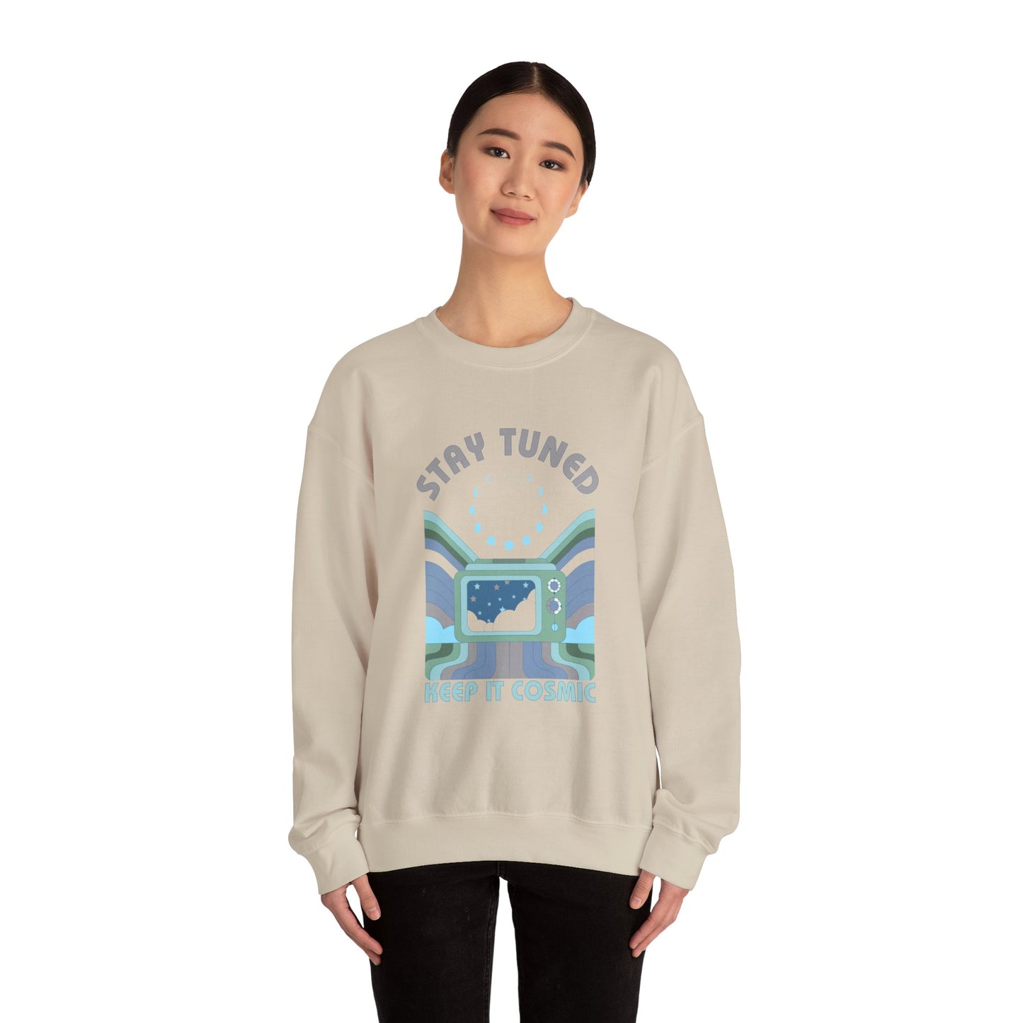 Stay Tuned Moon Phase Retro Sweatshirt - Earthglow Celestial Crewneck