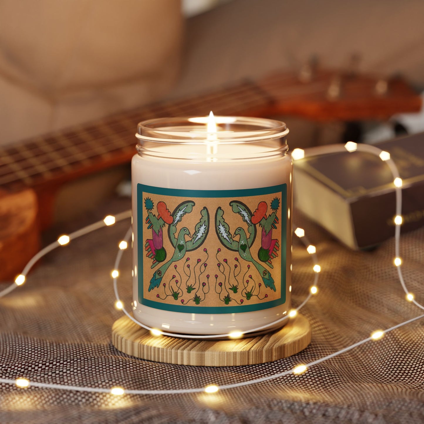 Colorful Cosmic Twin Bird Illustration Ritual Candle