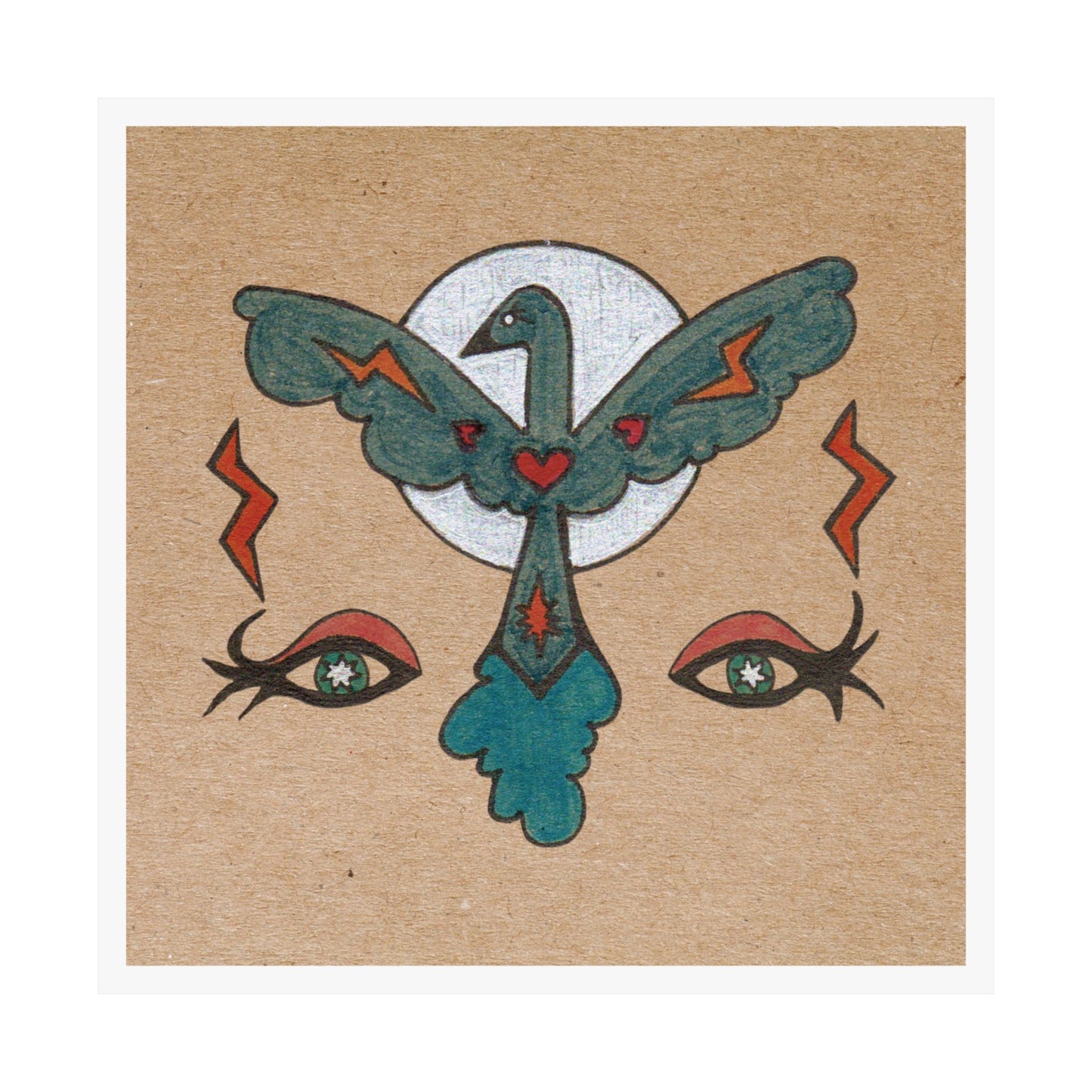 Feel to See – Symbolic Eyes Bird and Moon Cosmic Art Print