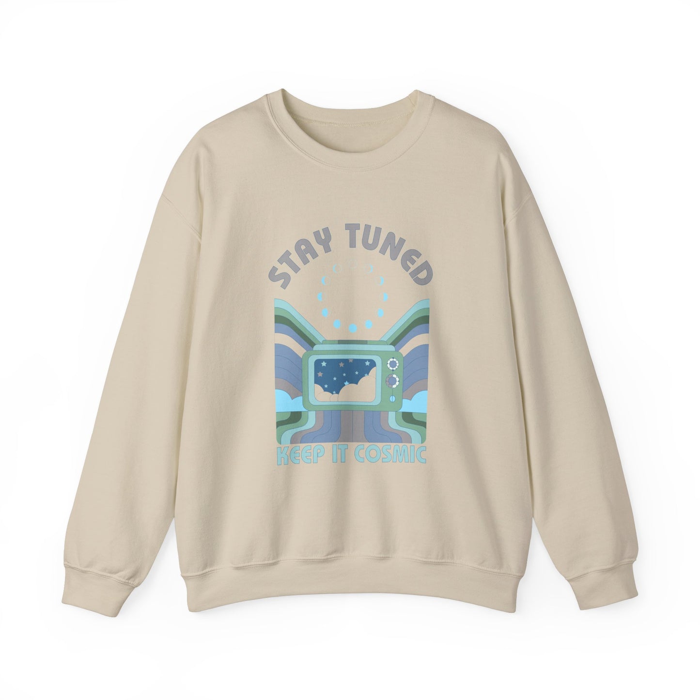 Stay Tuned Moon Phase Retro Sweatshirt - Earthglow Celestial Crewneck