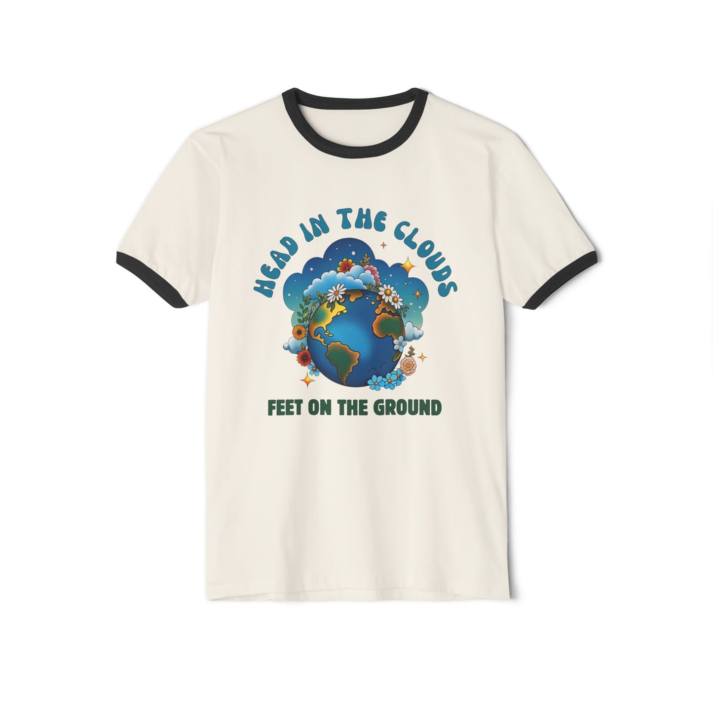 Grounded Dreamer Retro Ringer Tee - 70s Inspired Earth Lover Graphic T-Shirt