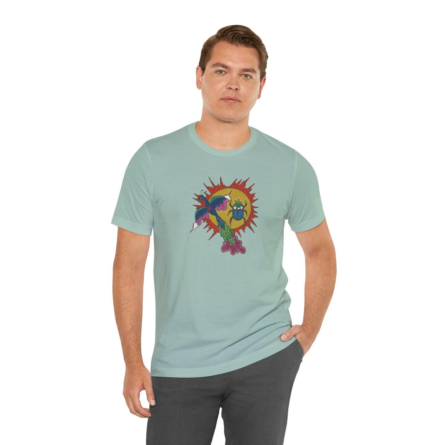 Integrate to Radiate Tee | Symbolic Solar Scarab Comic Art Shirt (Unisex)