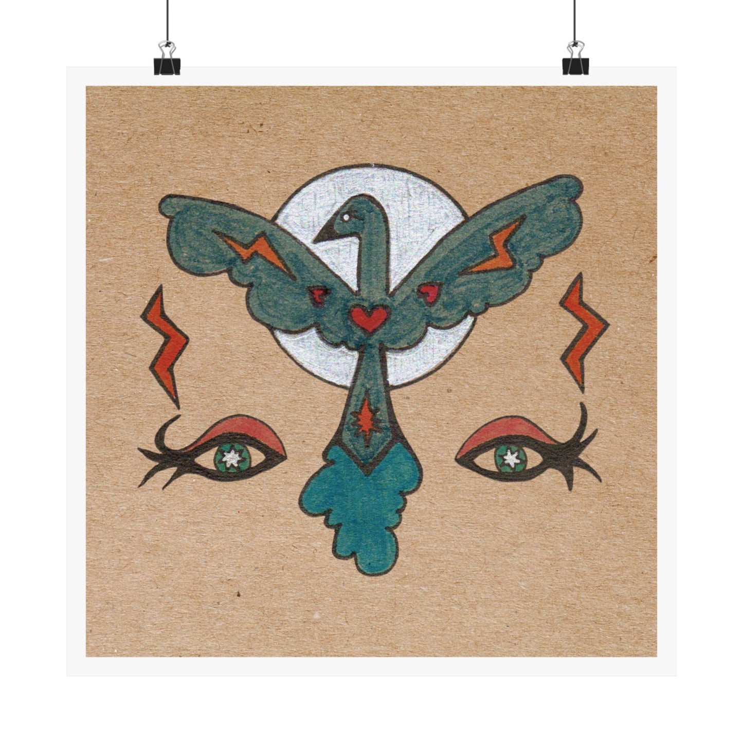 Feel to See – Symbolic Eyes Bird and Moon Cosmic Art Print