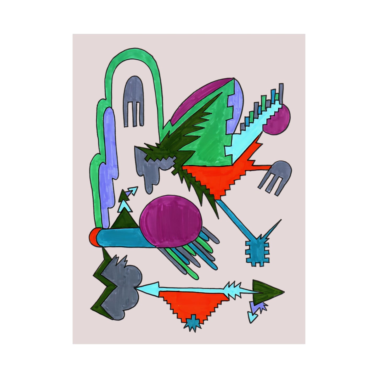 Directional Code | Hand-Drawn Abstract Glyph Art Print