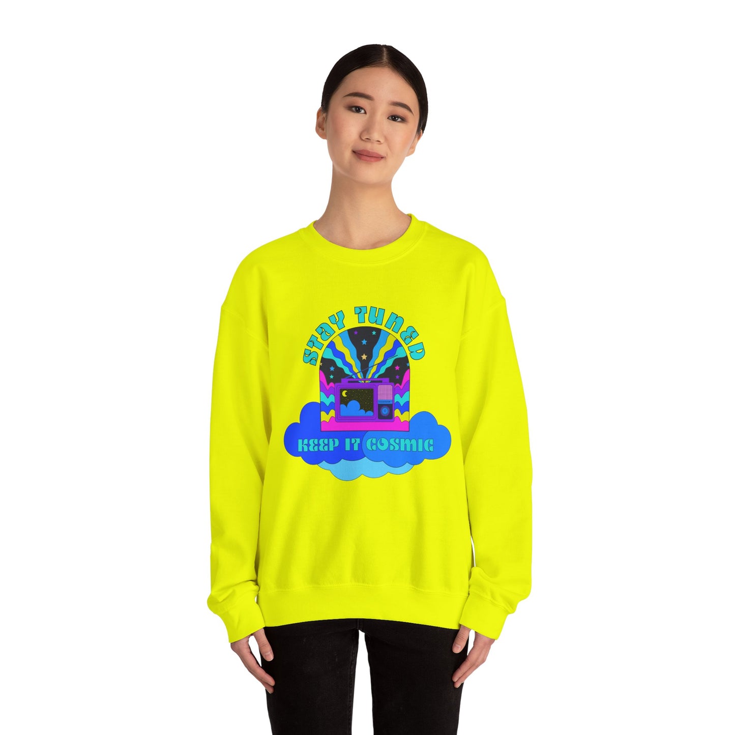 Stay Tuned Cosmic Retro Sweatshirt - Dayglow Celestial Crewneck